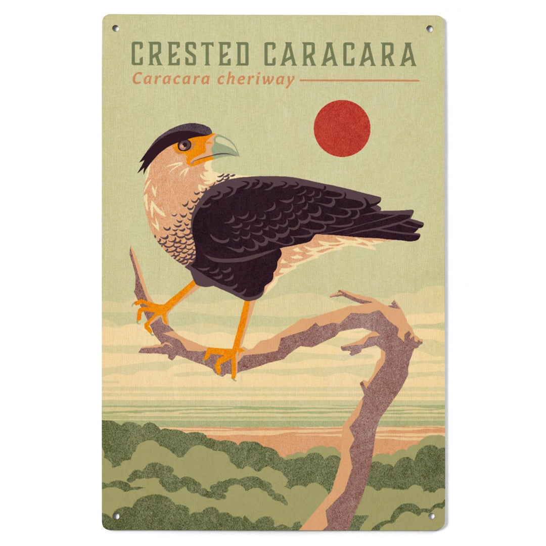 Shorebirds at Sunset Collection, Crested Caracara, Bird, Wood Signs and Postcards Wood Lantern Press