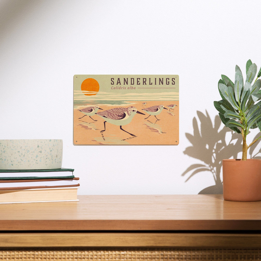 Shorebirds at Sunset Collection, Sanderlings, Birds, Wood Signs and Postcards Wood Lantern Press