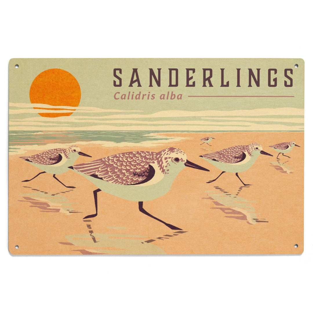 Shorebirds at Sunset Collection, Sanderlings, Birds, Wood Signs and Postcards Wood Lantern Press