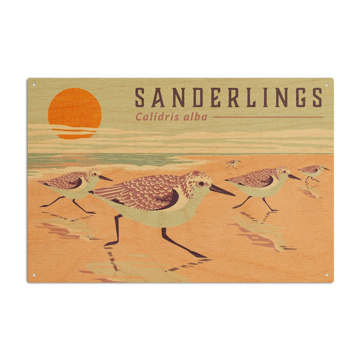 Shorebirds at Sunset Collection, Sanderlings, Birds, Wood Signs and Postcards Wood Lantern Press 6x9 Wood Sign