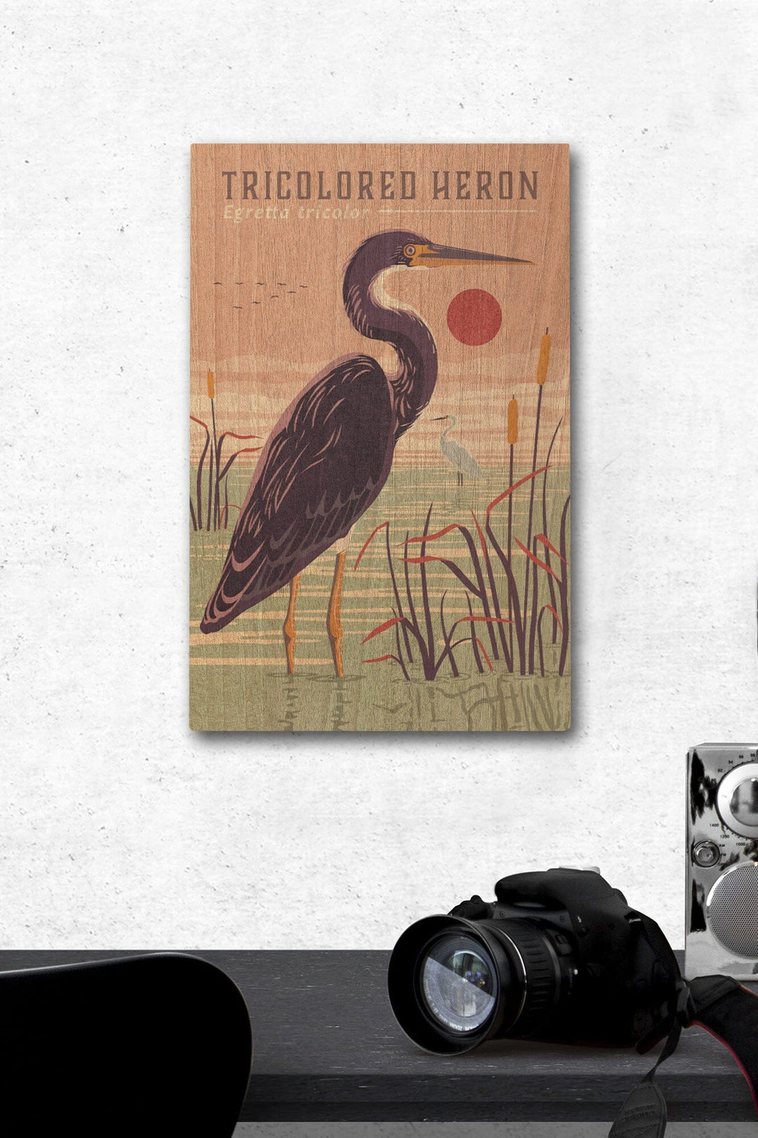 Shorebirds at Sunset Collection, Tricolored Heron, Bird, Wood Signs and Postcards Wood Lantern Press 12 x 18 Wood Gallery Print