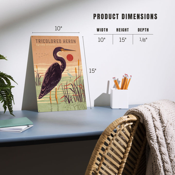 Shorebirds at Sunset Collection, Tricolored Heron, Bird, Wood Signs and Postcards Wood Lantern Press