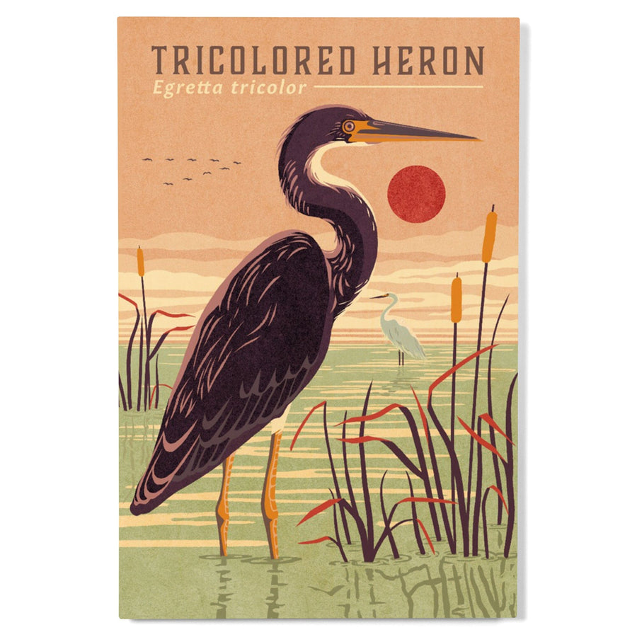 Shorebirds at Sunset Collection, Tricolored Heron, Bird, Wood Signs and Postcards Wood Lantern Press