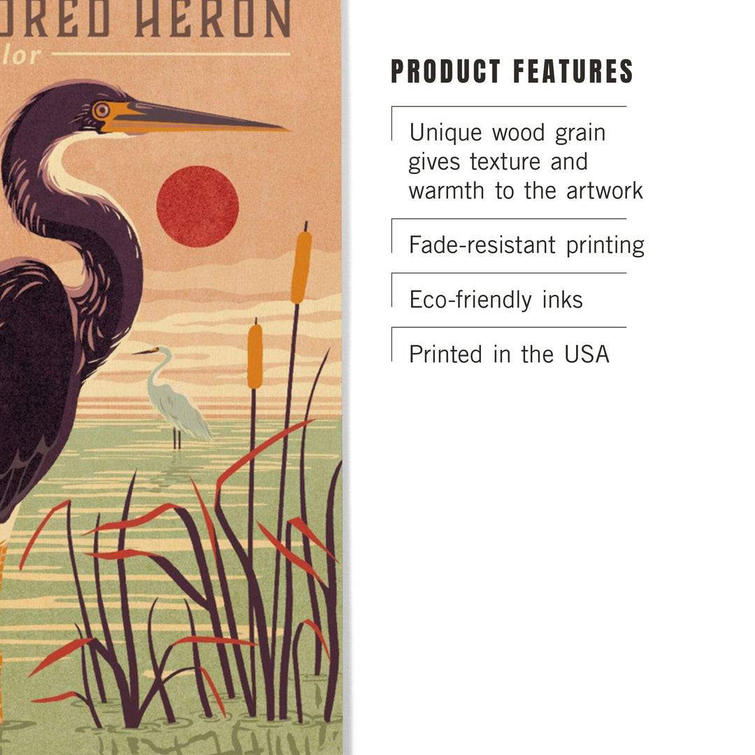 Shorebirds at Sunset Collection, Tricolored Heron, Bird, Wood Signs and Postcards Wood Lantern Press