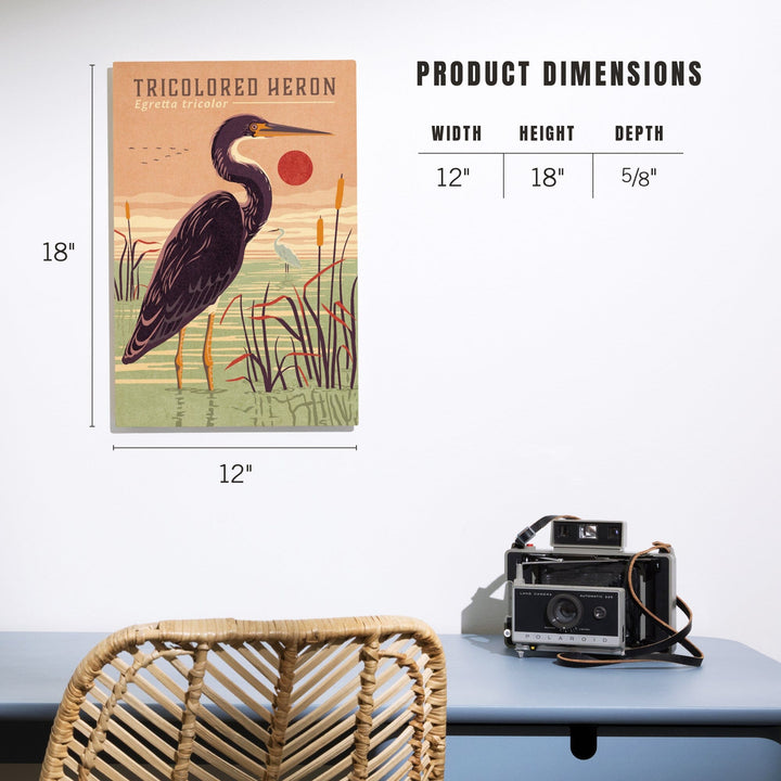 Shorebirds at Sunset Collection, Tricolored Heron, Bird, Wood Signs and Postcards Wood Lantern Press