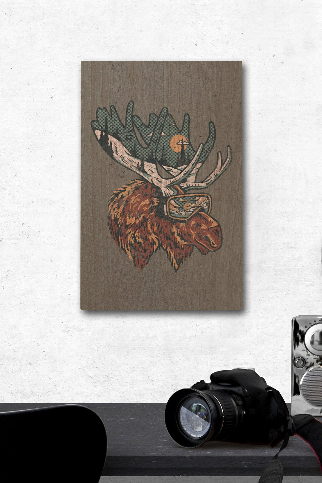 Ski Moose, Distressed Vector, Lantern Press Artwork, Wood Signs and Postcards Wood Lantern Press