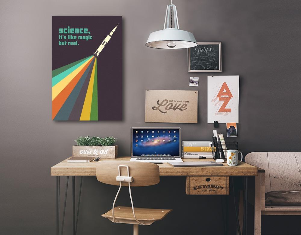Space Is The Place Collection, Rainbow Rocket, Science It's Like Magic But Real, Stretched Canvas Canvas Lantern Press