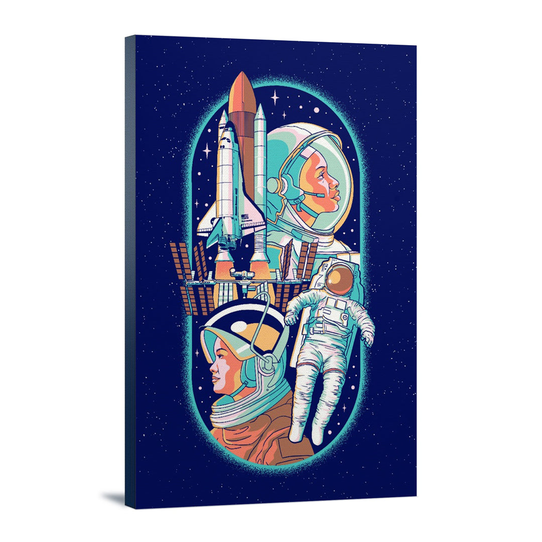 Space Queens Collection, Women in Space, Stretched Canvas Canvas Lantern Press 12x18 Stretched Canvas 
