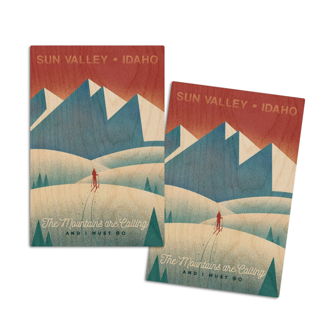 Sun Valley, Idaho, Skier In the Mountains, Litho, Lantern Press Artwork, Wood Signs and Postcards Wood Lantern Press 4x6 Wood Postcard Set