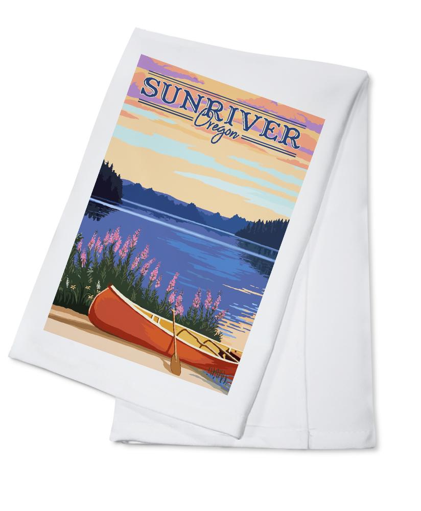 Sunriver, Oregon, Canoe & Lake, Lantern Press Artwork, Towels and Aprons Kitchen Lantern Press Cotton Towel