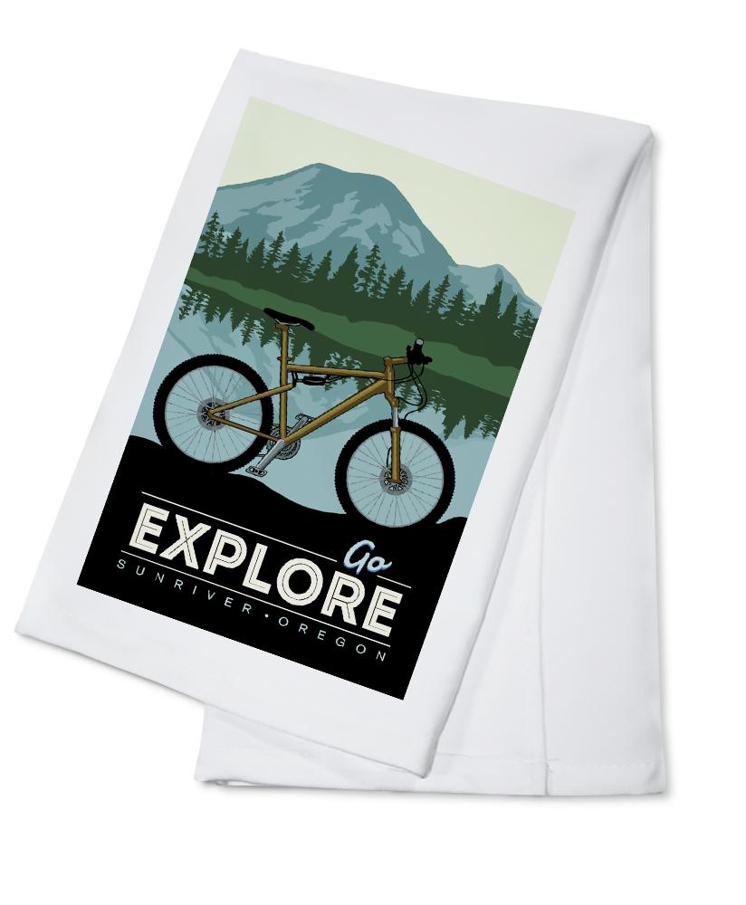 Sunriver, Oregon, Go Explore, Bike, Lantern Press Artwork, Towels and Aprons Kitchen Lantern Press Cotton Towel