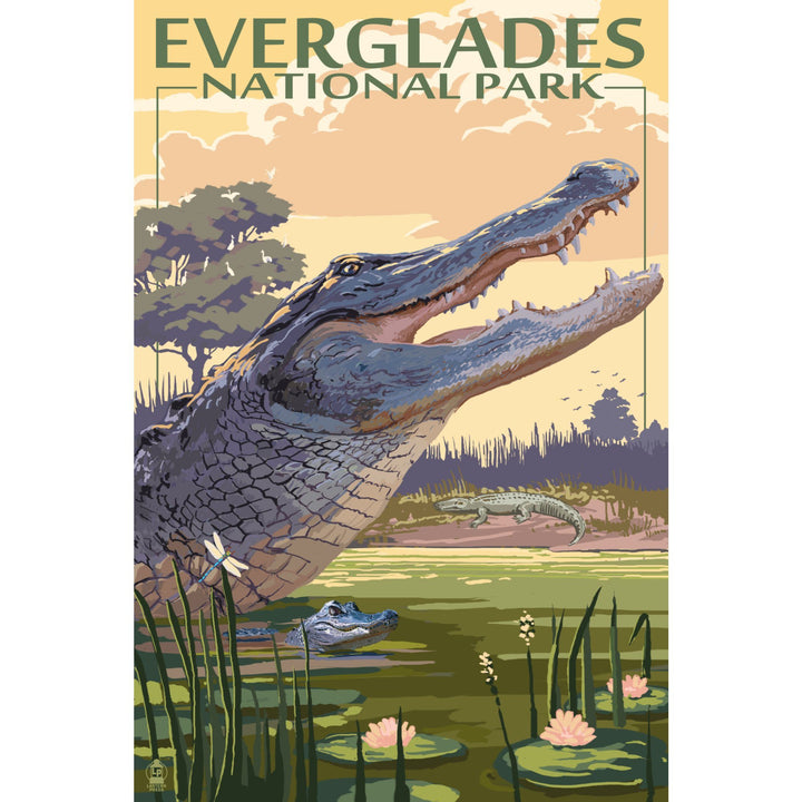 The Everglades National Park, Florida, Alligator Scene, Painterly National Park Series, Lantern Press Artwork, Stretched Canvas Canvas Lantern Press