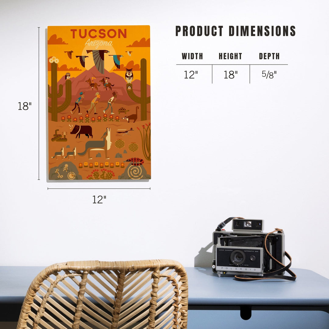 Tucson, Arizona, Geometric, Lantern Press Artwork, Wood Signs and Postcards Wood Lantern Press