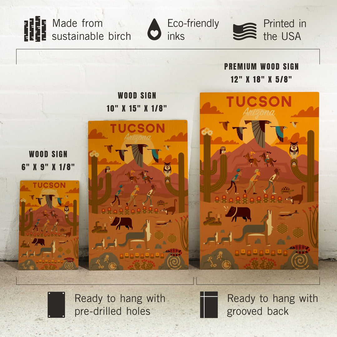 Tucson, Arizona, Geometric, Lantern Press Artwork, Wood Signs and Postcards Wood Lantern Press