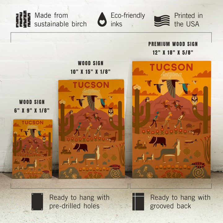 Tucson, Arizona, Geometric, Lantern Press Artwork, Wood Signs and Postcards Wood Lantern Press