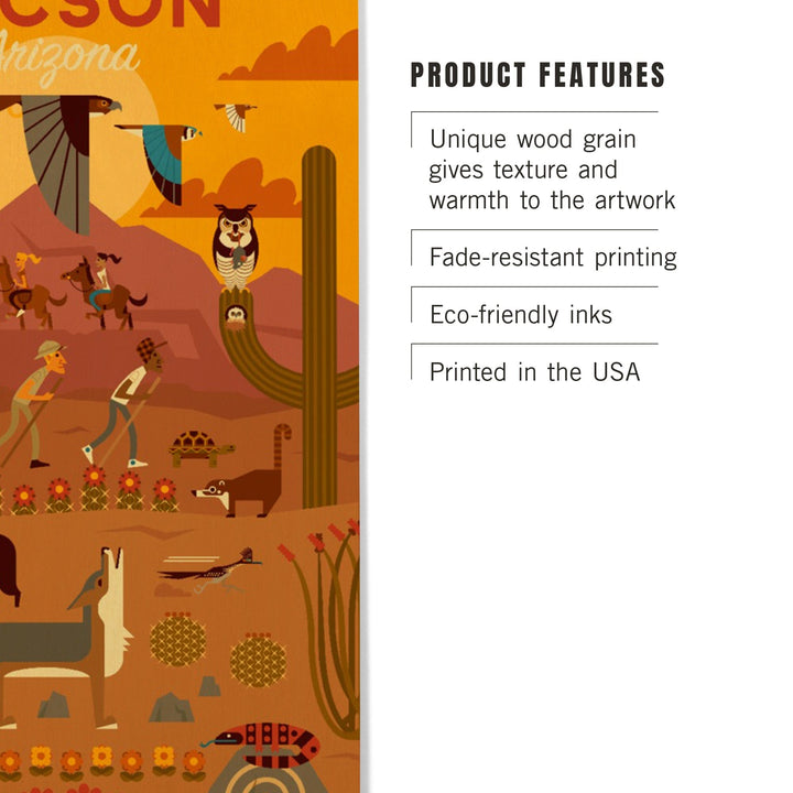 Tucson, Arizona, Geometric, Lantern Press Artwork, Wood Signs and Postcards Wood Lantern Press