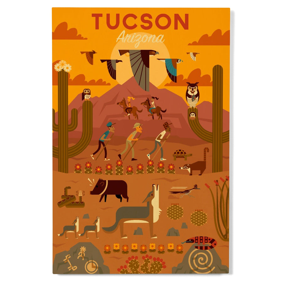 Tucson, Arizona, Geometric, Lantern Press Artwork, Wood Signs and Postcards Wood Lantern Press
