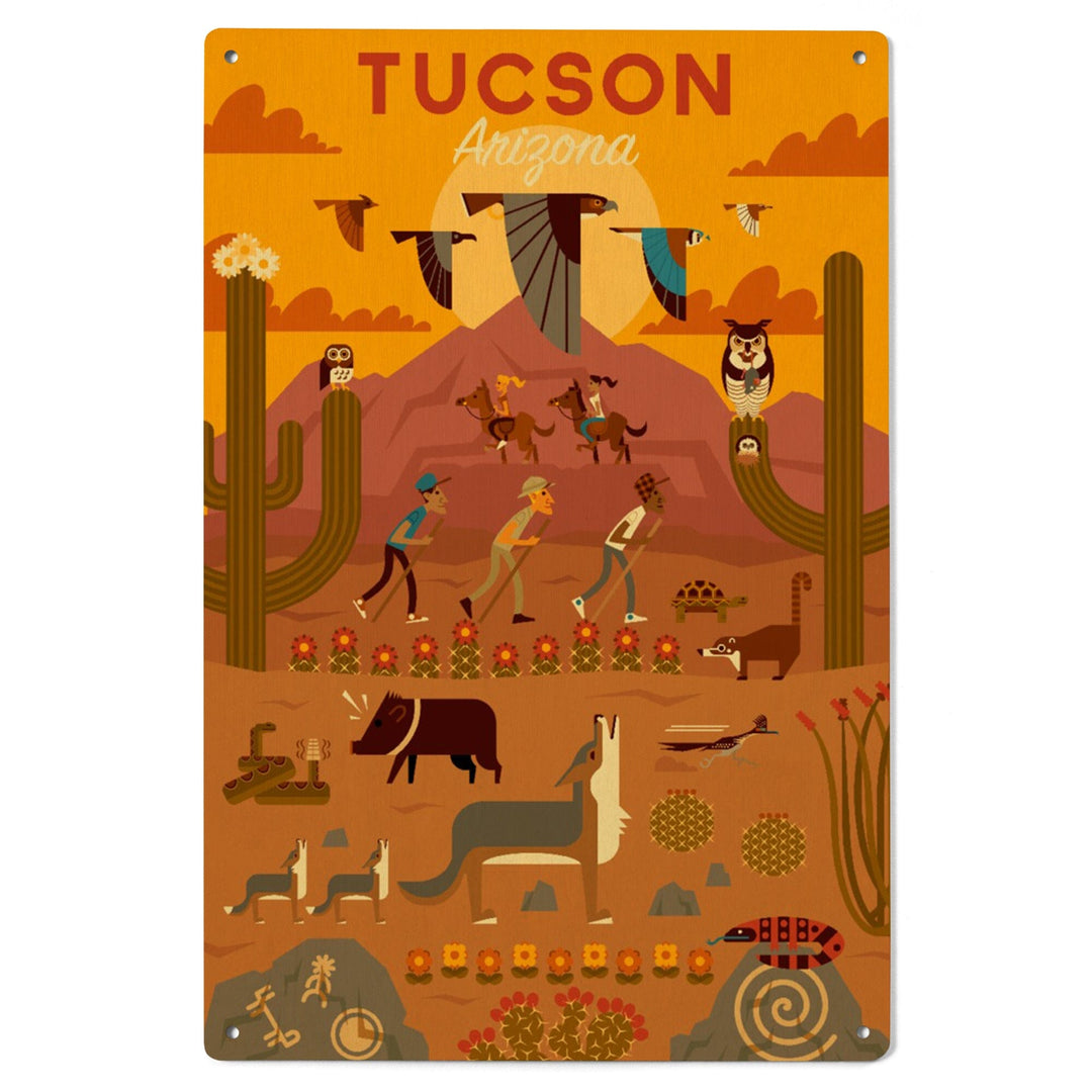 Tucson, Arizona, Geometric, Lantern Press Artwork, Wood Signs and Postcards Wood Lantern Press