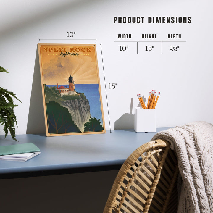 Two Harbors, Minnesota, Split Rock Lighthouse, Lithograph, Lantern Press Artwork, Wood Signs and Postcards Wood Lantern Press