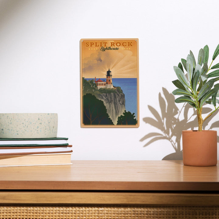 Two Harbors, Minnesota, Split Rock Lighthouse, Lithograph, Lantern Press Artwork, Wood Signs and Postcards Wood Lantern Press