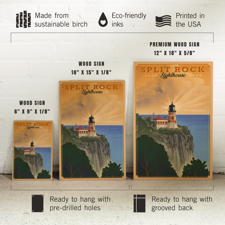 Two Harbors, Minnesota, Split Rock Lighthouse, Lithograph, Lantern Press Artwork, Wood Signs and Postcards Wood Lantern Press