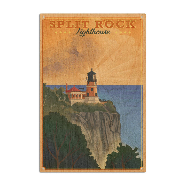 Two Harbors, Minnesota, Split Rock Lighthouse, Lithograph, Lantern Press Artwork, Wood Signs and Postcards Wood Lantern Press 6x9 Wood Sign