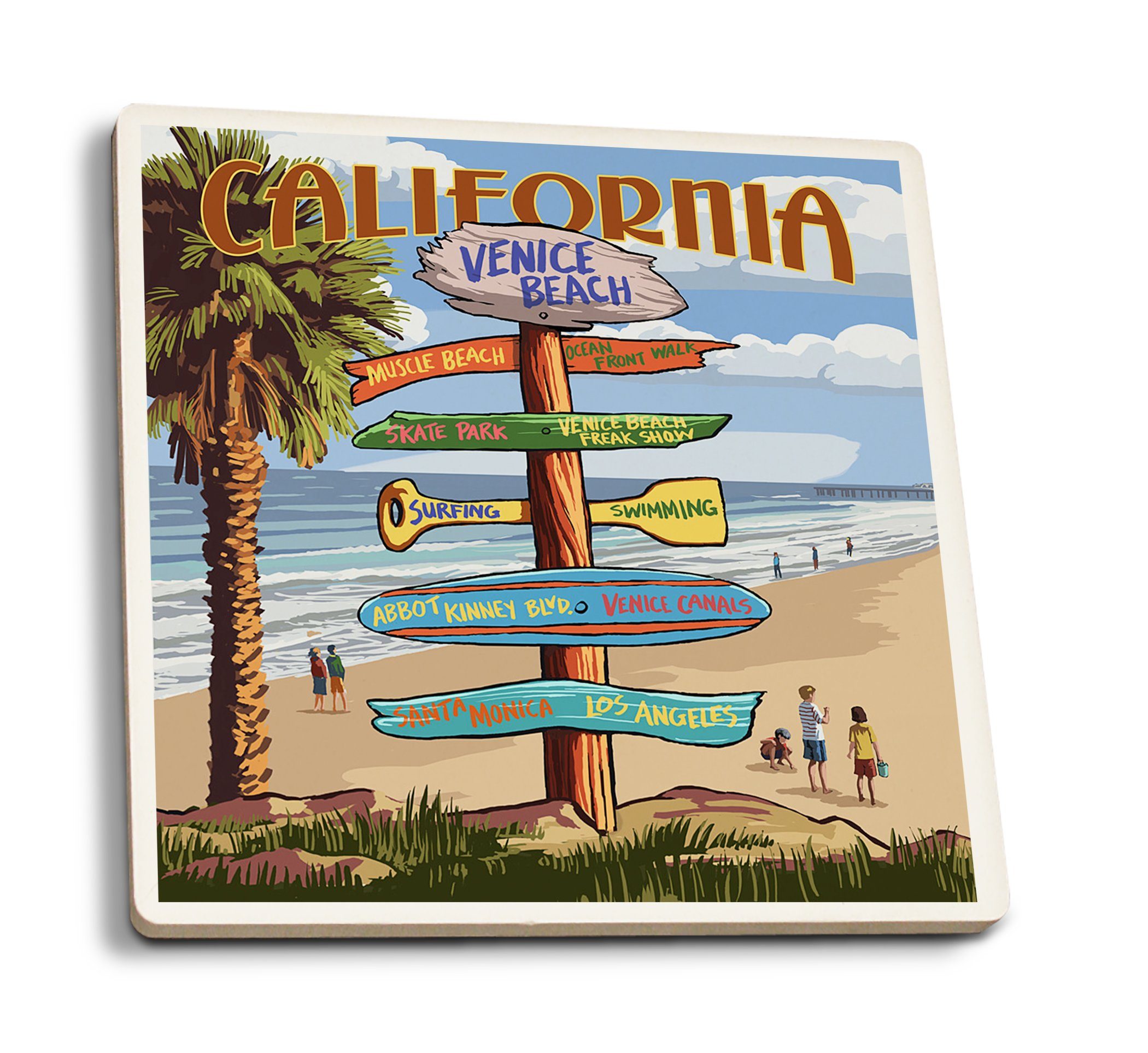 Santa Monica, California, Destination Sign, Contour, Lantern Press Artwork  canvas accessory bag