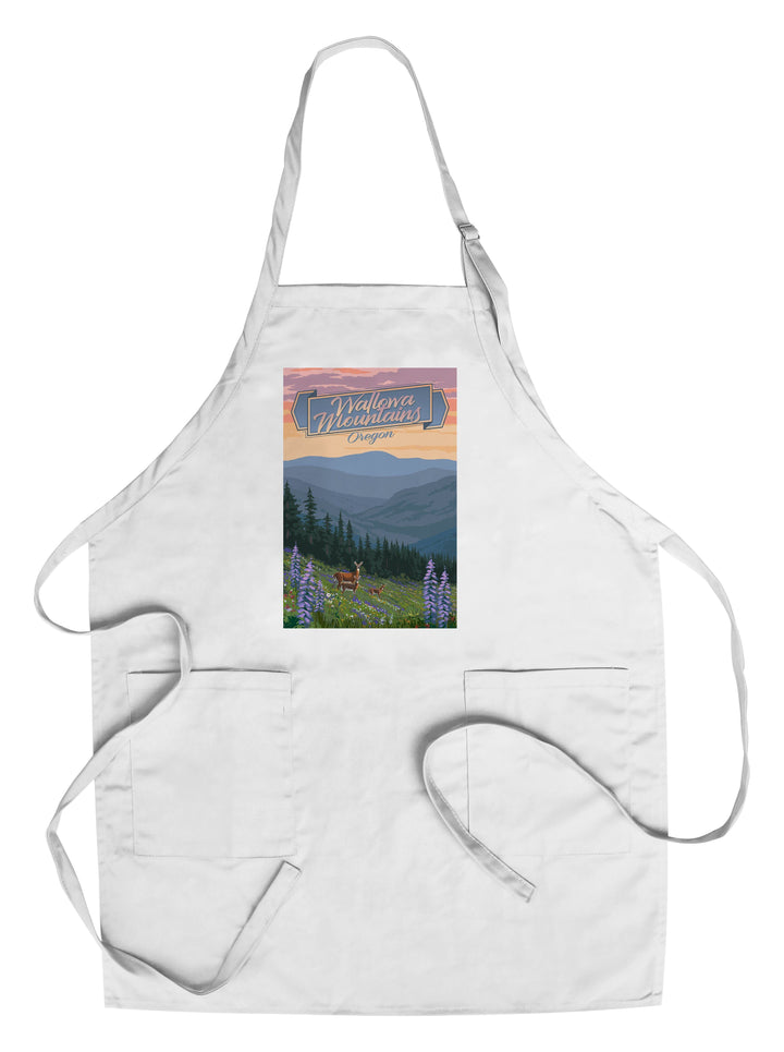 Wallowa Mountains, Oregon, Deer & Spring Flowers, Lantern Press Artwork, Towels and Aprons Kitchen Lantern Press Chef's Apron