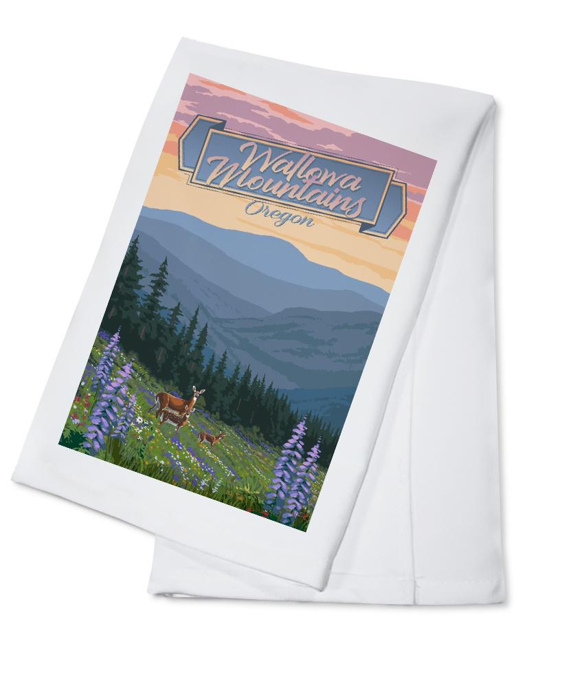 Wallowa Mountains, Oregon, Deer & Spring Flowers, Lantern Press Artwork, Towels and Aprons Kitchen Lantern Press Cotton Towel