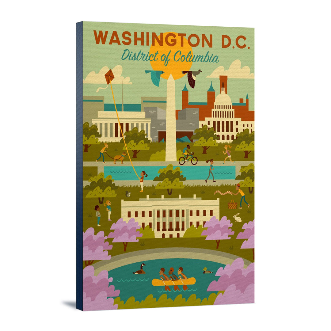 Washington DC, Geometric City Series, Lantern Press Artwork, Stretched Canvas Canvas Lantern Press 12x18 Stretched Canvas