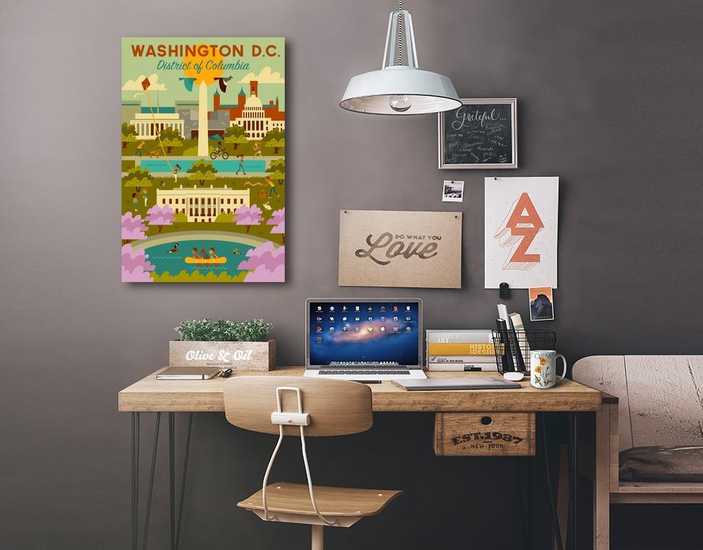 Washington DC, Geometric City Series, Lantern Press Artwork, Stretched Canvas Canvas Lantern Press
