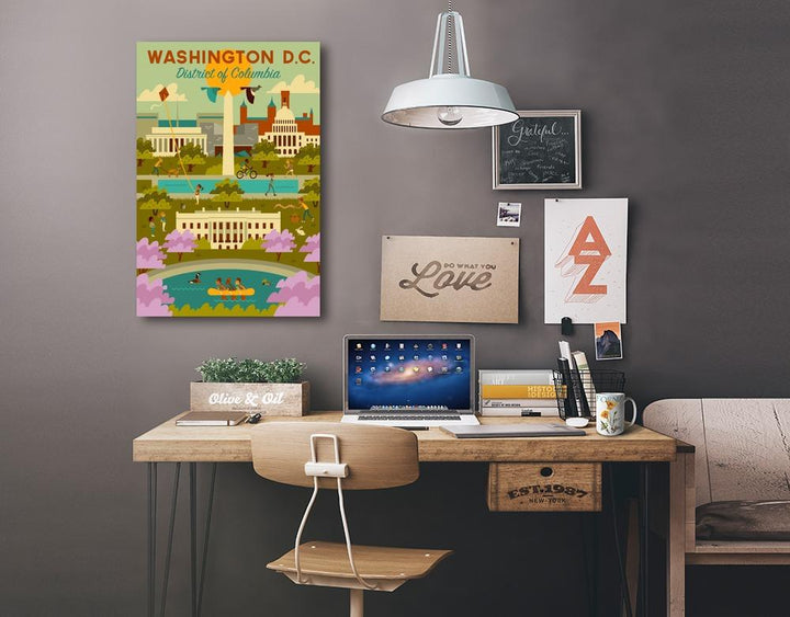 Washington DC, Geometric City Series, Lantern Press Artwork, Stretched Canvas Canvas Lantern Press