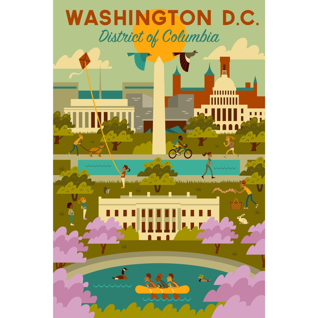 Washington DC, Geometric City Series, Lantern Press Artwork, Stretched Canvas Canvas Lantern Press