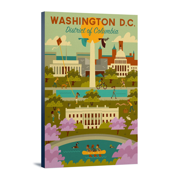 Washington DC, Geometric City Series, Lantern Press Artwork, Stretched Canvas Canvas Lantern Press