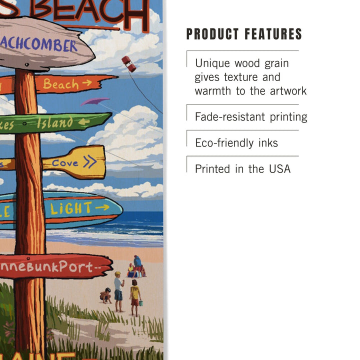 Wells, Maine, Wells Beach, Signpost, Lantern Press Artwork, Wood Signs and Postcards Wood Lantern Press
