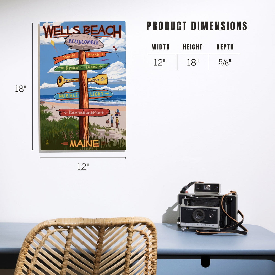 Wells, Maine, Wells Beach, Signpost, Lantern Press Artwork, Wood Signs and Postcards Wood Lantern Press