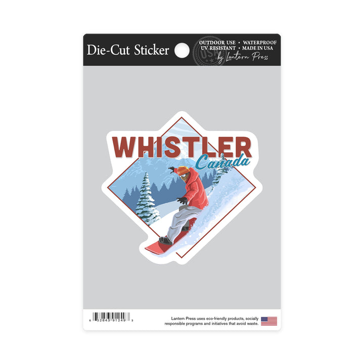 Whistler, Canada, Snowboarder, Contour Sticker Lantern Press