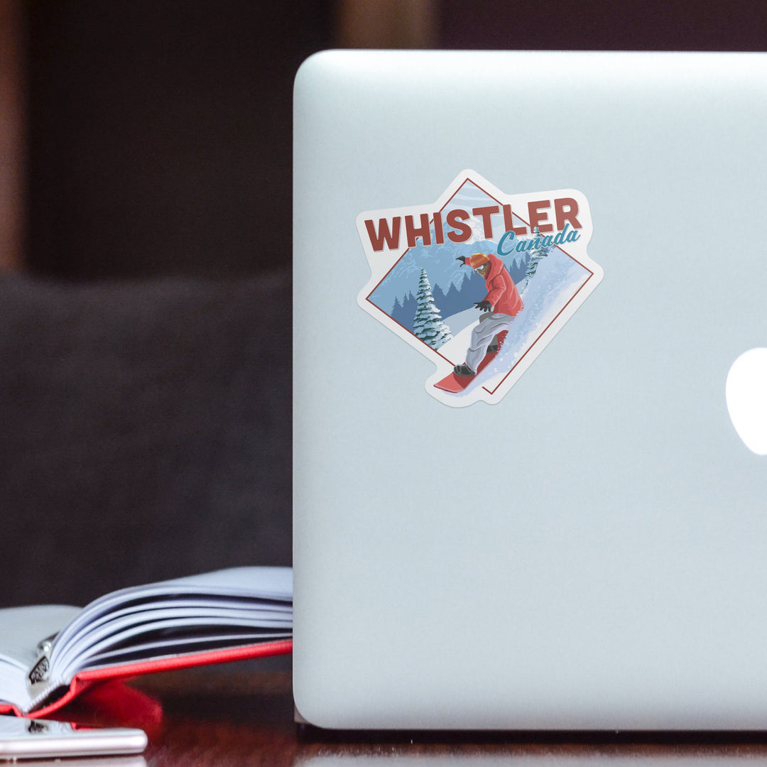 Whistler, Canada, Snowboarder, Contour Sticker Lantern Press