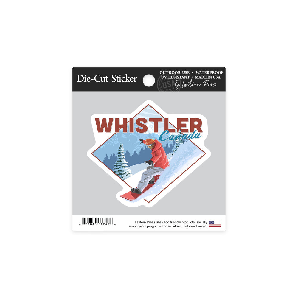 Whistler, Canada, Snowboarder, Contour Sticker Lantern Press