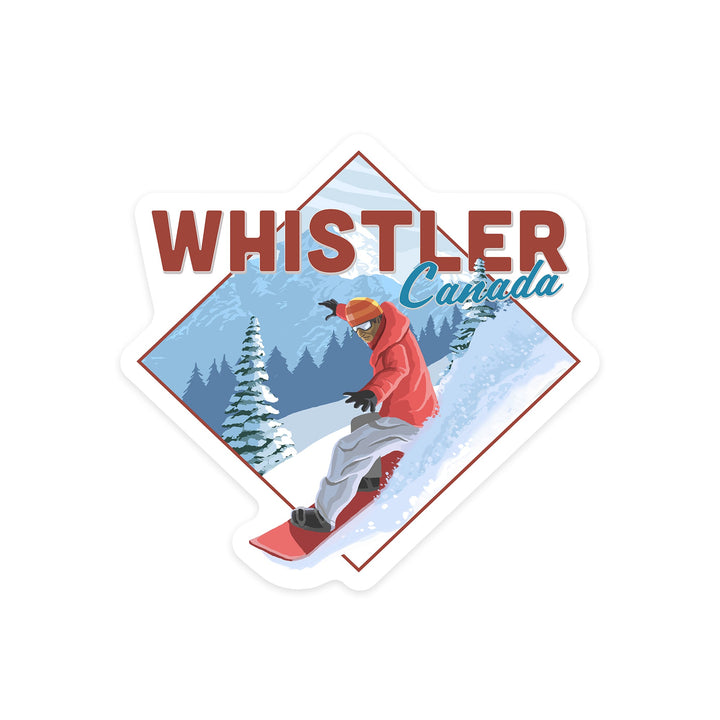 Whistler, Canada, Snowboarder, Contour Sticker Lantern Press