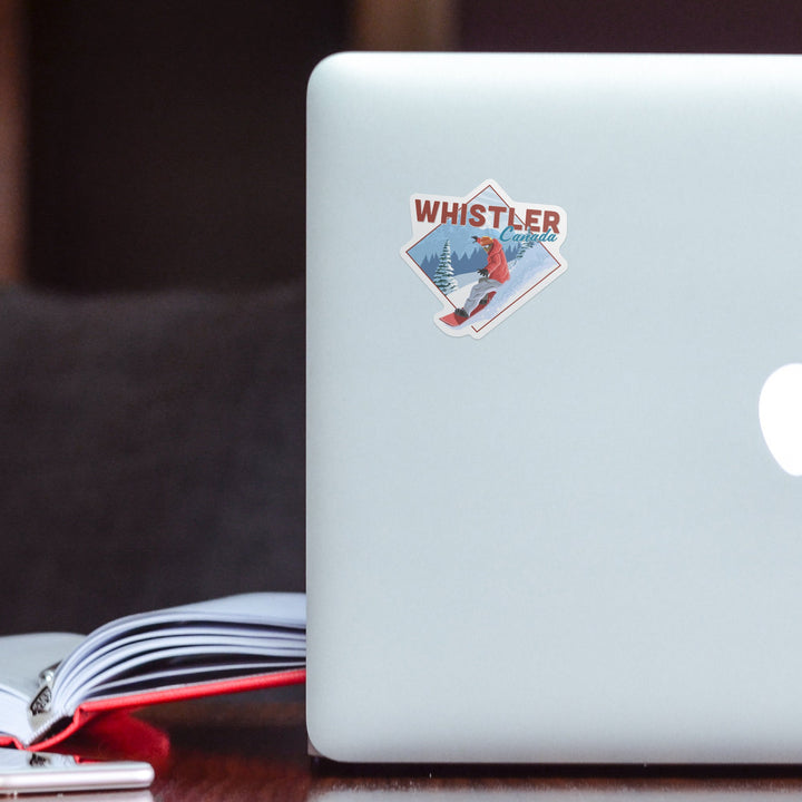 Whistler, Canada, Snowboarder, Contour Sticker Lantern Press