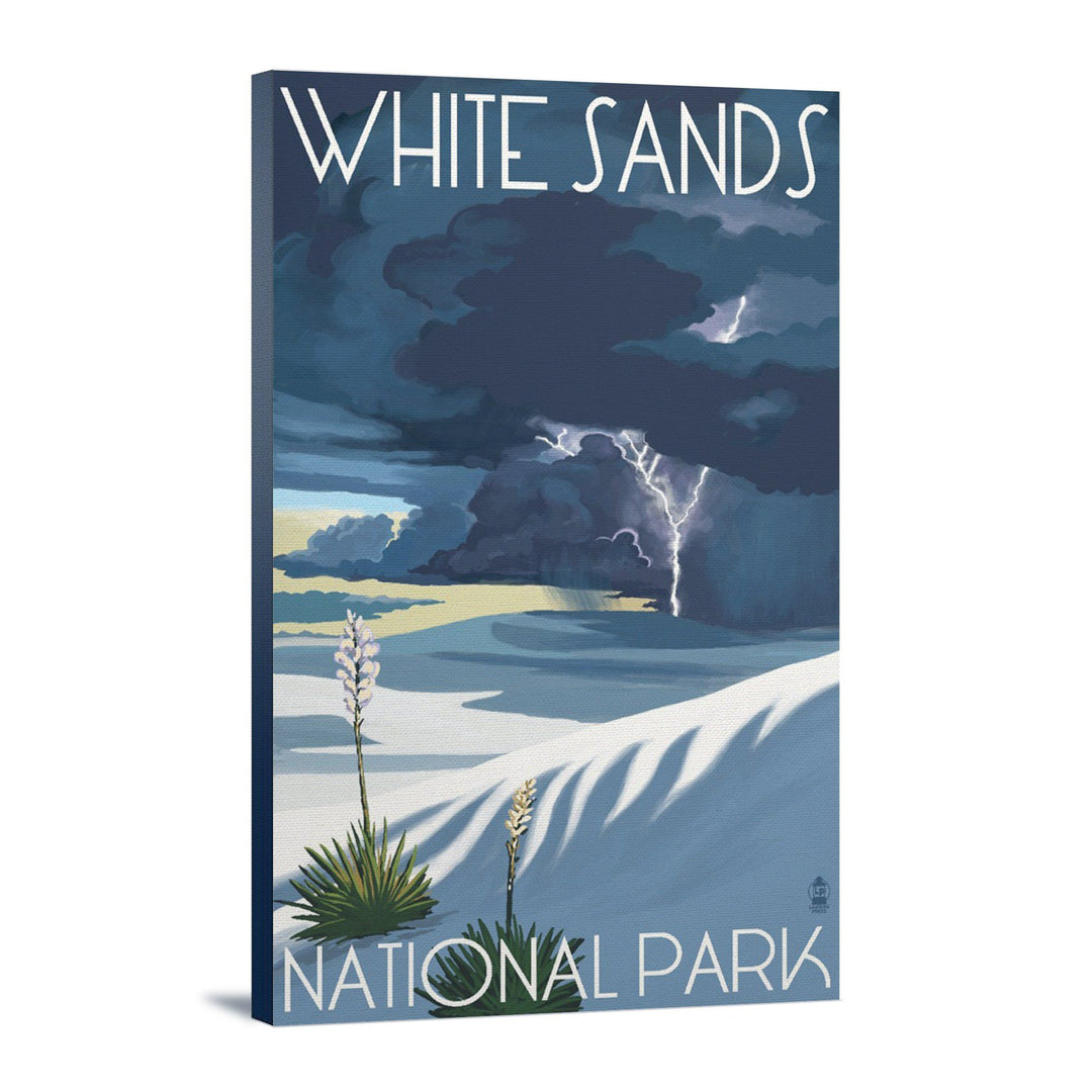 White Sands National Park, New Mexico, Lightning Storm, Lantern Press Artwork, Stretched Canvas Canvas Lantern Press
