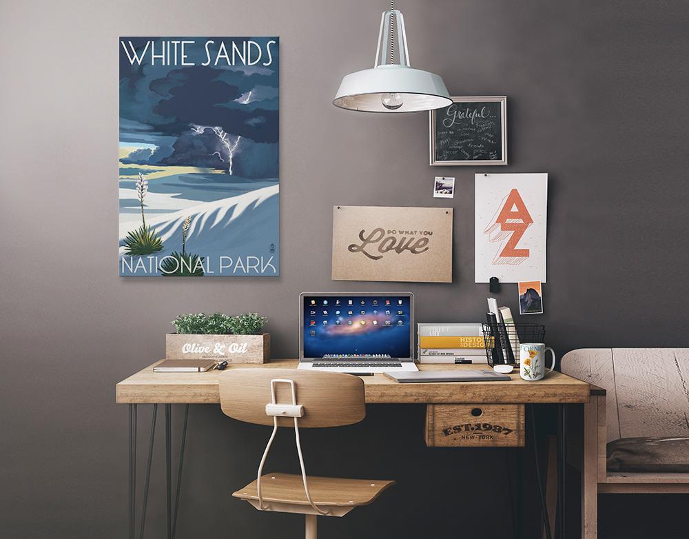 White Sands National Park, New Mexico, Lightning Storm, Lantern Press Artwork, Stretched Canvas Canvas Lantern Press