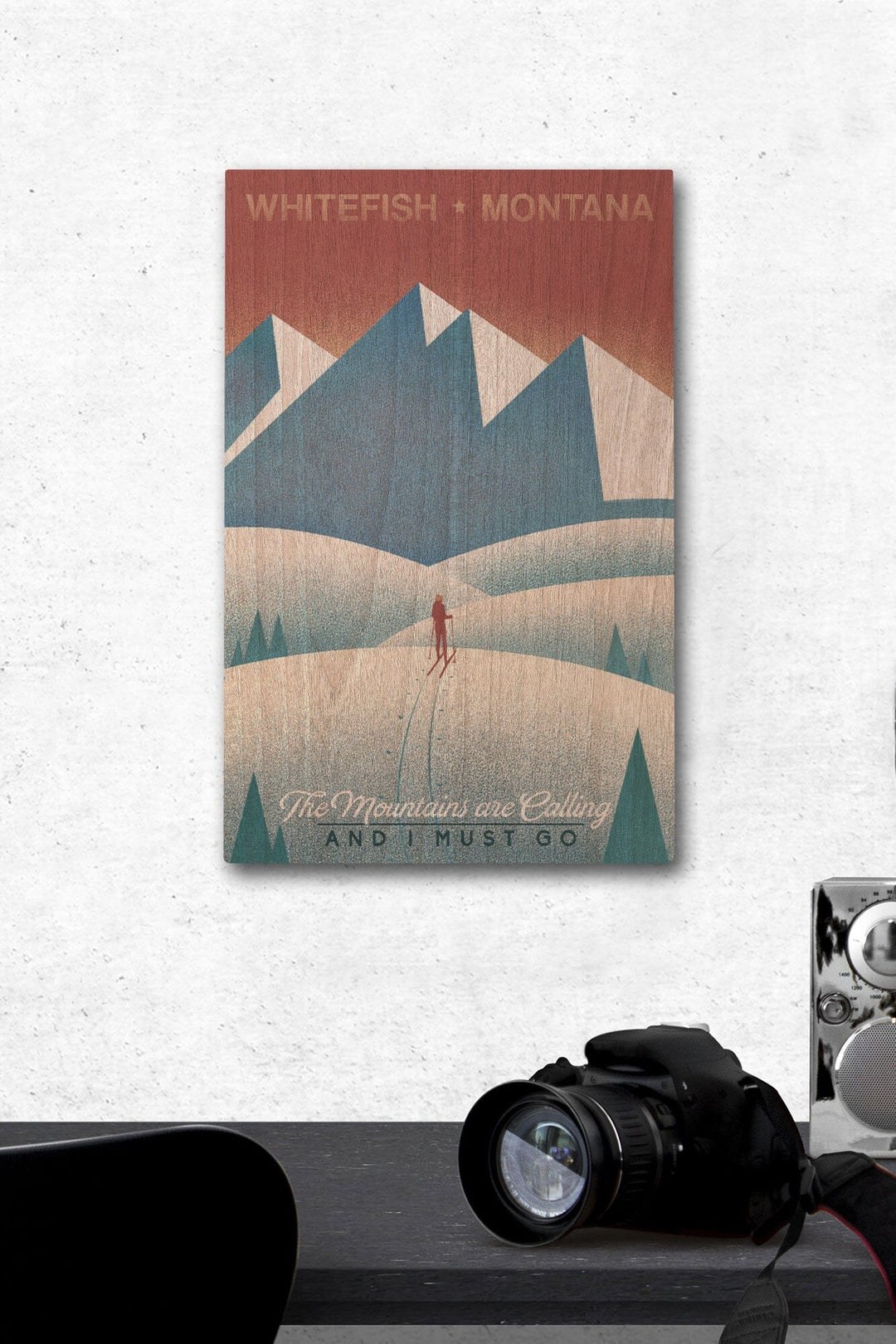 Whitefish, Montana, Skier In the Mountains, Litho, Lantern Press Artwork, Wood Signs and Postcards Wood Lantern Press 12 x 18 Wood Gallery Print