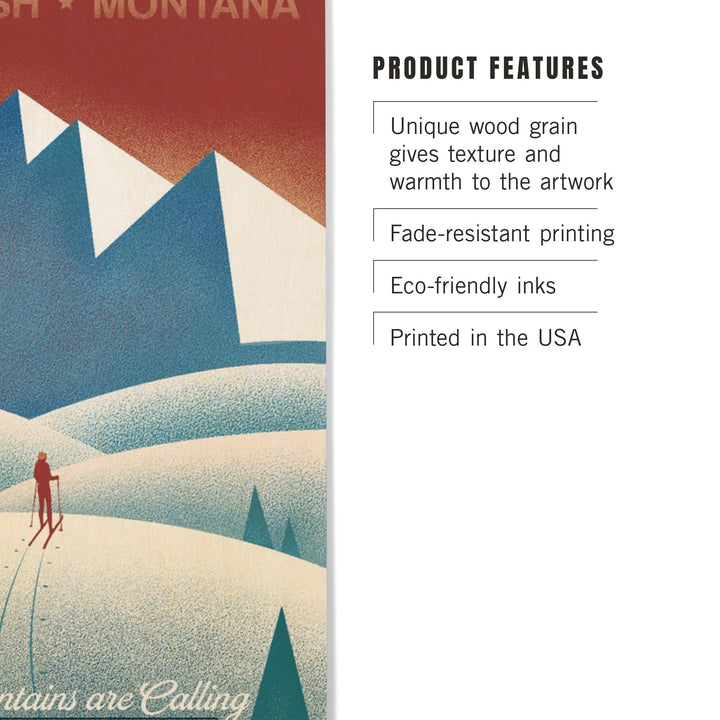 Whitefish, Montana, Skier In the Mountains, Litho, Lantern Press Artwork, Wood Signs and Postcards Wood Lantern Press