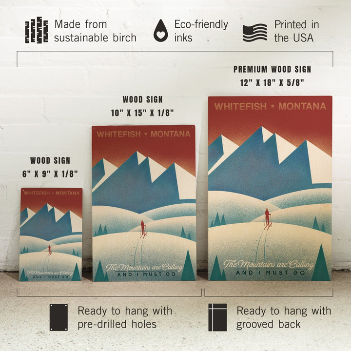 Whitefish, Montana, Skier In the Mountains, Litho, Lantern Press Artwork, Wood Signs and Postcards Wood Lantern Press