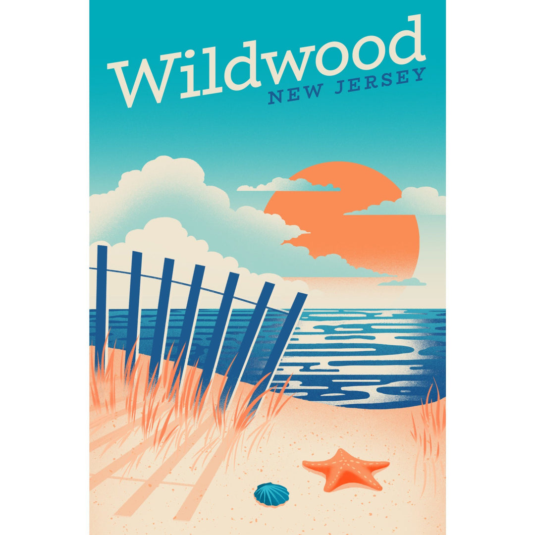 Wildwood, New Jersey, Sun-faded Shoreline Collection, Glowing Shore, Beach Scene, Towels and Aprons Kitchen Lantern Press