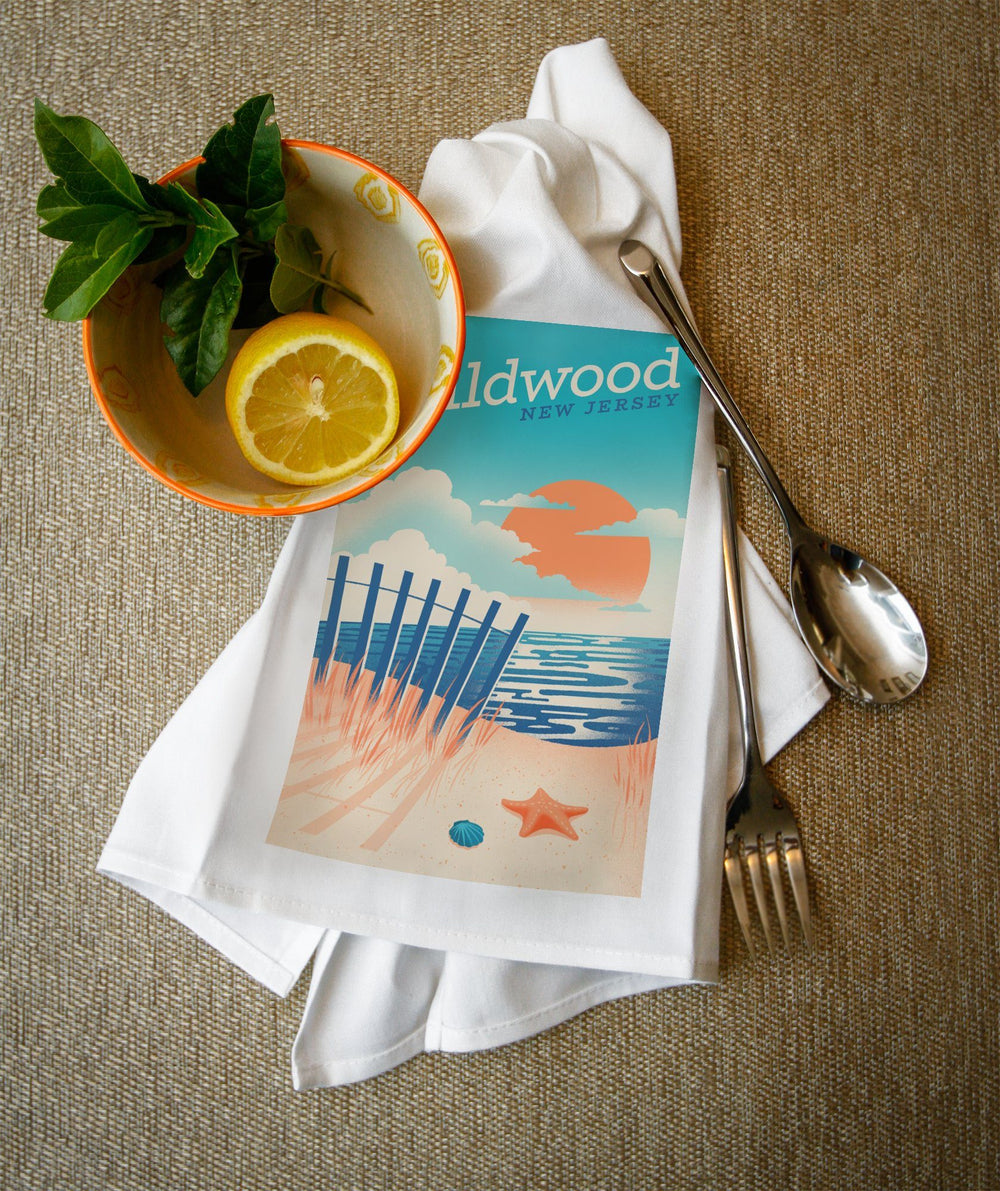 Wildwood, New Jersey, Sun-faded Shoreline Collection, Glowing Shore, Beach Scene, Towels and Aprons Kitchen Lantern Press