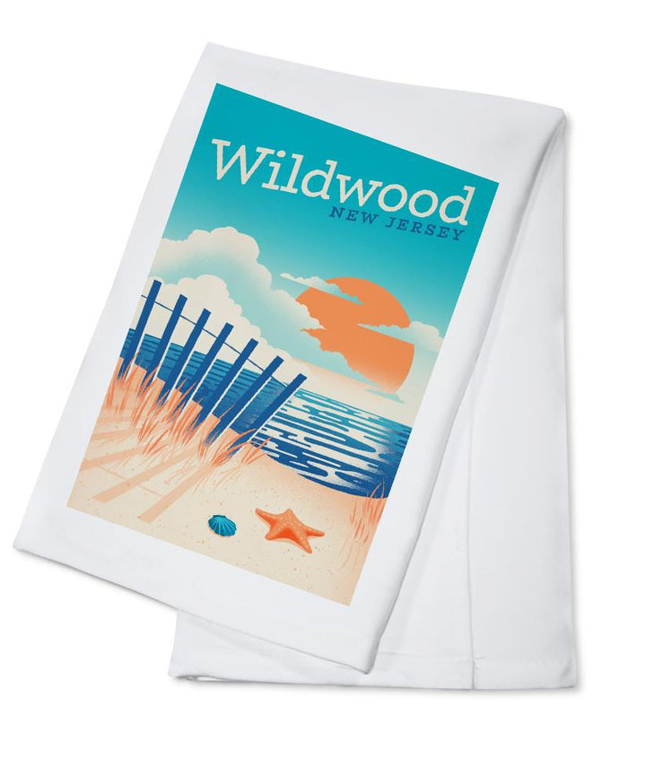 Wildwood, New Jersey, Sun-faded Shoreline Collection, Glowing Shore, Beach Scene, Towels and Aprons Kitchen Lantern Press Cotton Towel