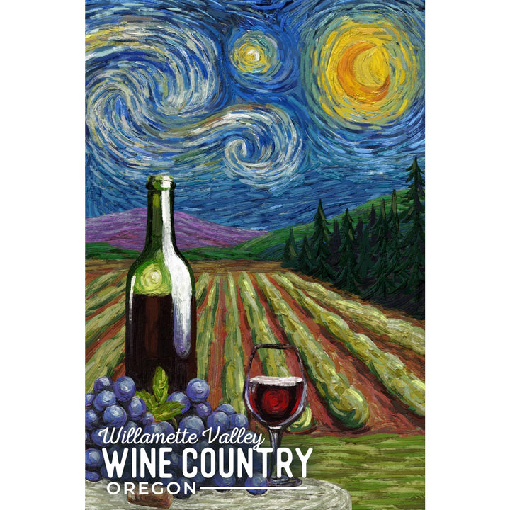 Willamette Valley, Oregon, Wine Country, Starry Night, Lantern Press Artwork, Towels and Aprons Kitchen Lantern Press